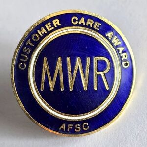 Vintage pin MWR Customer Care Award AFSC blue enamel Gold tone